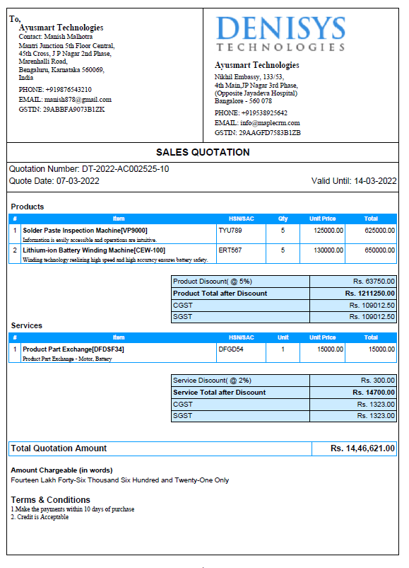 Maple CRM Quotation Format - With Product Image Support