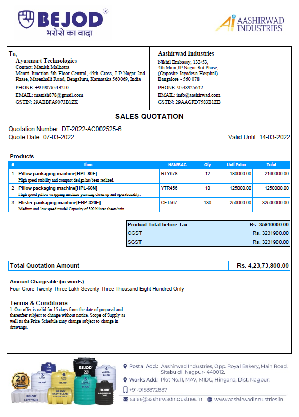 Maple CRM Quotation Format - With Product Image Support