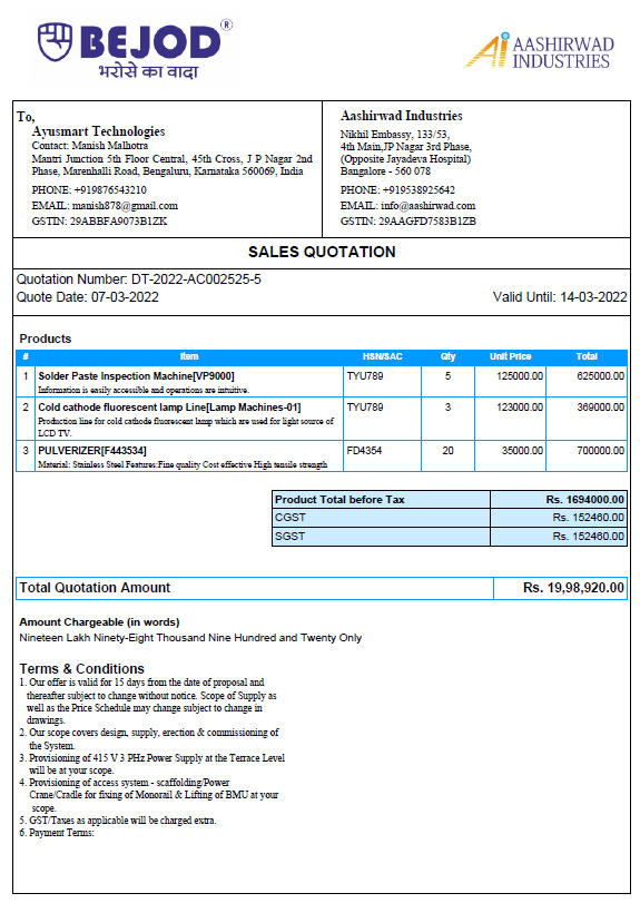 Maple CRM Quotation Format - With Product Image Support