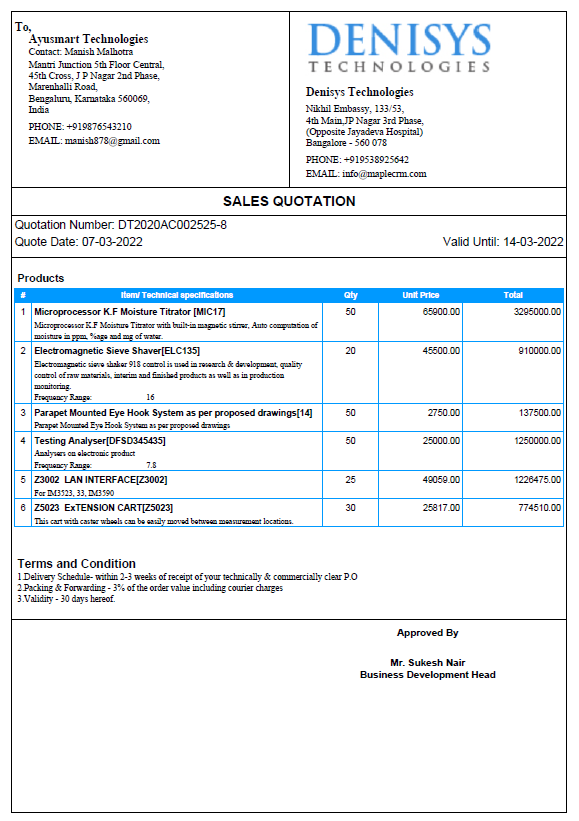 Maple CRM Quotation Format - With Product Image Support