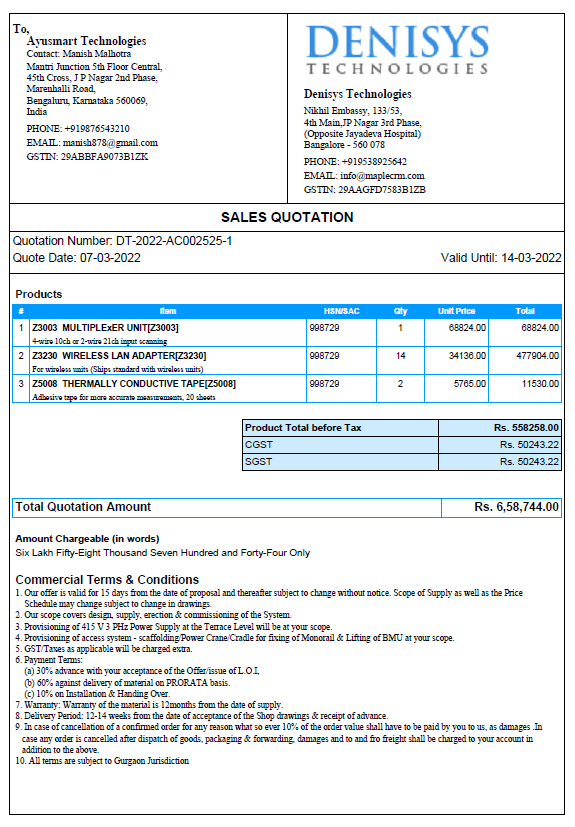 Maple CRM Quotation Format - With Product Image Support